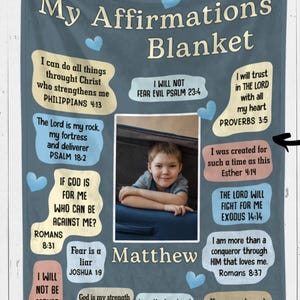 My Affirmations Blanket, Praying Boy Daily Affirmations, Gift For Son Grandson Blanket, Christian Gifts, Faith Jesus God Bible Verse.