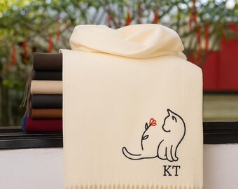 Personalized Embroidered Cat Scarf, Winter Gift