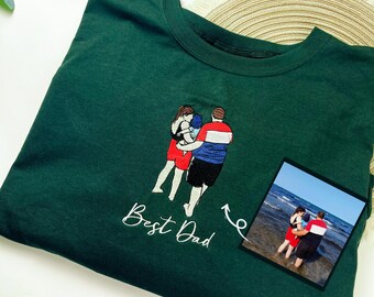 Benutzerdefinierte Familienfoto gesticktes T-Shirt, Sweatshirt, Hoodie, personalisiertes Bild gesticktes Hemd, Vatertags-Hemd, Geschenk für Ehemann