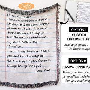 Carta manuscrita con tus palabras para manta / manta personalizada para hija de papá / escritura personalizada / manta con mensaje /