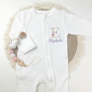 Custom Embroidered Baby Zip Romper, Personalized Baby clothes Sleepsuit , Custom Newborn Gift, Baby Clothes, Baby Shower Gift