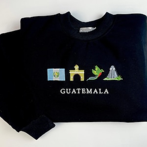 Bestickter Pullover mit Land, Guatemala Tshirt/Sweatshirt/Hoodie, Flagge, Quetzal, Tikal, Tempel, Symbol, Kuscheliges Unisex Rundhals-Shirt