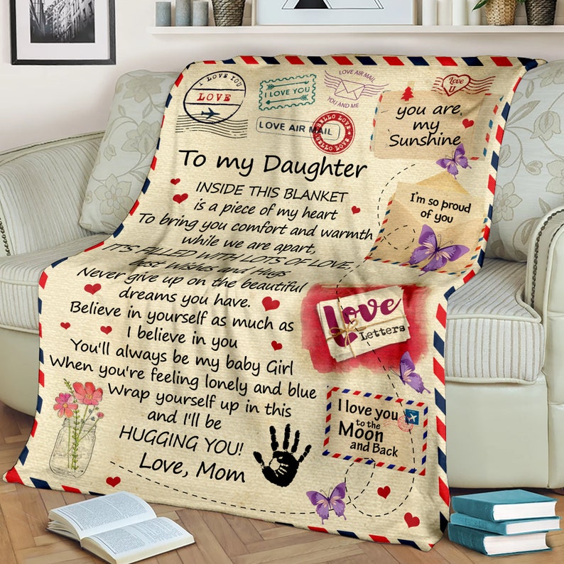 Daughter Blanket, Letter To My Daughter Blanket From Mom, Meaningful Birthday Blanket Gift For Daughter, Airmail Quilts Fleece Throw Blanket Qutoe Blanket, 50x60 Inch