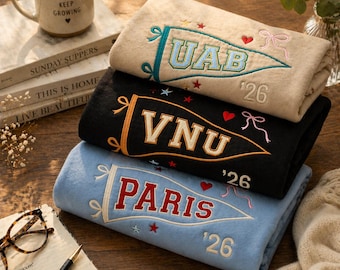 Custom Embroidered Pennant Tshirt, Sweatshirt, Hoodie, Personalized College Letter Crewneck, Applique Sweater, Graduation Gifts