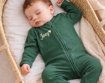 Personalized Baby Sleepsuit, Baby Zip Romper, Embroidered Baby Grow Newborn, Twins Oufit, Baby Shower Gift