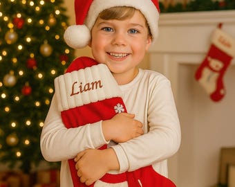 Personalized Embroidered Christmas Stocking, Santa Snowman, Xmas Gift Bag