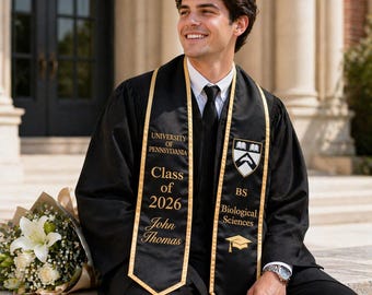 Custom Embroidered Graduation Stole, Personalized Logo Major Name Sash Class of 2026, Grad Gifts Idea