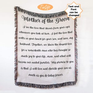 Cobertor de carta para a mãe do noivo, cobertor de mensagem para a mãe, presente de casamento para a mãe do noivo, presente da noiva.
