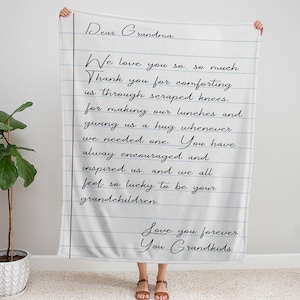 Cobertor de carta de amor, cobertor de escrita personalizado, cobertor personalizado para a avó, presente da avó do dia das mães, ideia de presente de aniversário da avó