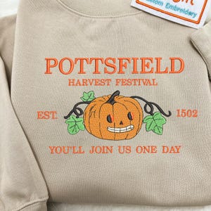 Pottsfield Harvest Festival Pumpkin Carver Embroidered Sweatshirt Inspired by Over The Garden Wall,  Fall Halloween Tee, Cartoon lover