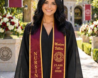 Custom Graduation Stole, Personalized Name Logo Text College Sash, Embroidered Stole Class of 2026, Senior Graduation Gift