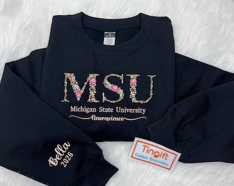 Custom Embroidered Floral Letter College Tshirt, Sweatshirt, Hoodie, College University High School Shirt, Personalized Graduation Gifts