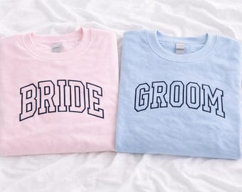 Personalized Bride/Groom Embroidered Sweatshirt, Bachelorette Party Shirts, Wedding Gift for Couple, Honeymoon Outfit