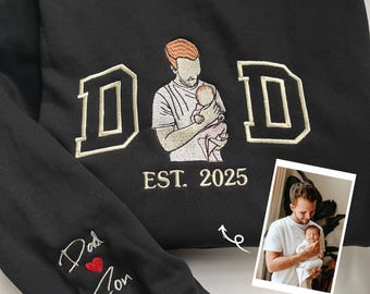 Custom Embroidered Fathers Day Sweatshirt, Custom Dad and Son Portrait Photo Sweatshirt,Fathers Day Gift,New Dad Present,Personalized Gifts