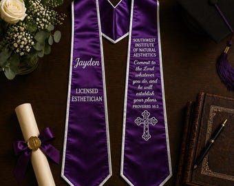 Custom Embroidered Class of 2026 Stole Graduation, Personalized Logo Text College Sash With Your Design, Grad Gifts Idea
