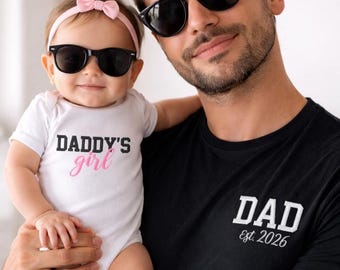 Custom Embroidered Daddy and Daughter Matching Shirts, Dad Tshirts & Daddy’s Girl Bodysuit, New Dad Gift,Personalized Father Daughter Outfit