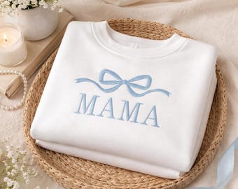 Trendy Mama Bow Embroidered Tshirt, Sweatshirt, Hoodie, Personalized Crewneck Pullover for New Mom, MAMA Sweatshirt, Mother's Day Gift Idea