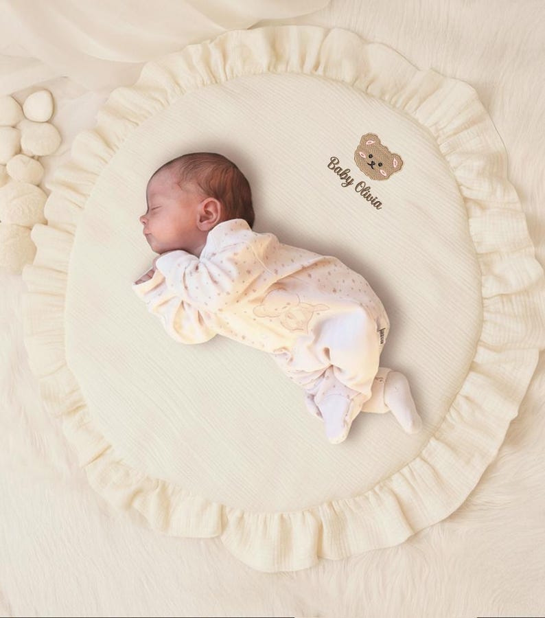 Custom Rugs For Baby Custom Embroidered Baby Rug, Muslin Cotton Play Mat for Newborns, Round ...