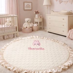 Personalized Large Cotton Baby Rug , Custom Embroidered Newborn Playmat Round 100cm, Ruffle Circle Playmat, Infant Activity Mat, Baby Gifts