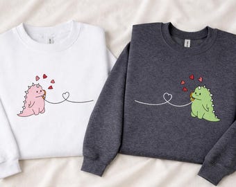 Cute Dinosaur Couple Embroidered Sweatshirt, Dinosaur Matching Hoodie, Valentines Day Gift, Dino Shirts, Special Boyfriend Girlfriend Gift