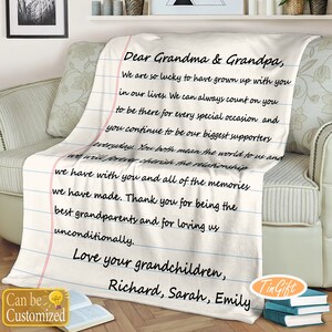 Manta de carta de amor para abuelo, manta personalizada para abuela y abuelo, manta de carta escrita a mano, escritura a mano tejida personalizada.