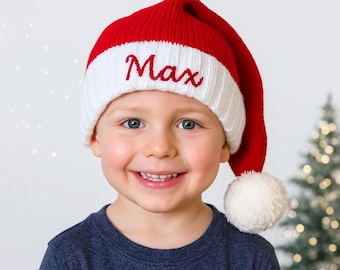 Personalized Name Santa Hat Kids, Custom Embroidered Santa Hats Baby, Kids & Adults, Beanie for Christmas 2025, Knitted Christmas Hats