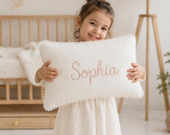 Custom Baby Name Muslin Pillow, Personalized Embroidered Pillow Kids, Nursery Decor, Newborn Gift, Toddler Pillow