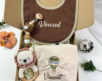 Conjunto de regalo personalizado para bebé recién nacido, mono bordado con nombre personalizado, caja de regalo para recién nacido hecha a mano, conjunto de nombre personalizado para bebé, baby shower