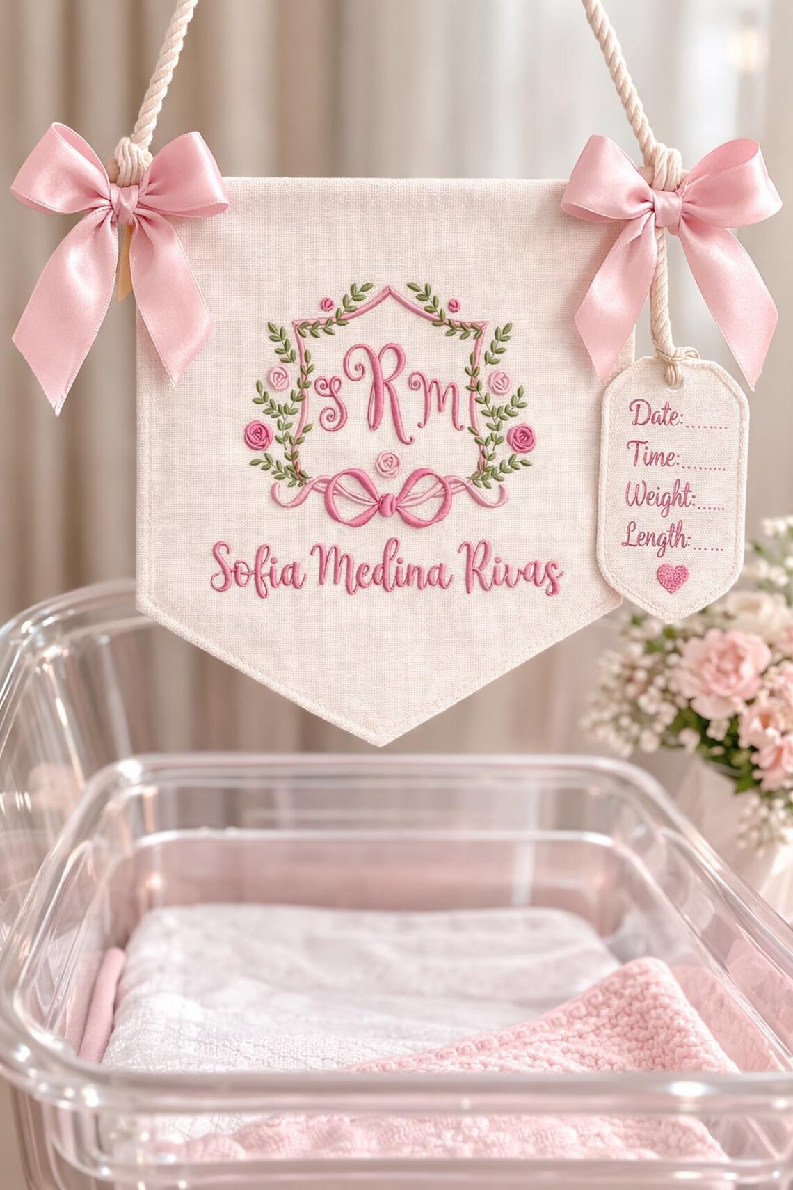 Personalized Embroidered Baby Banner, Custom Monogrammed Newborn Banner ...