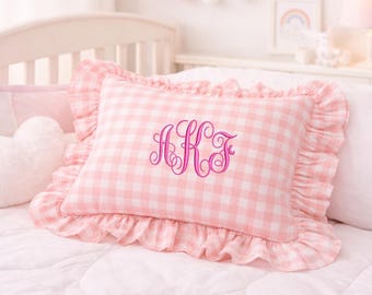 Custom Embroidered Monogram Baby Pillow With Ruffles, Nursery Decor, Newborn Keepsake & Baby Shower Gift, Personalized Baby Gifts