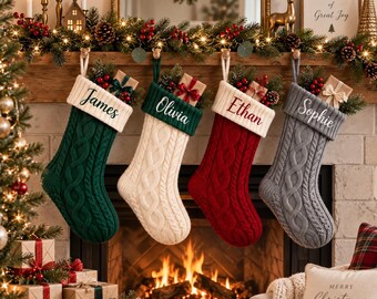 Personalized Embroidered Christmas Stocking 2026, Knitted Family Stockings, Holiday Gifts, Home Xmas Decorations