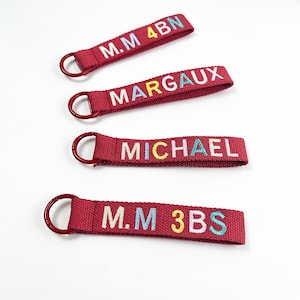 Kids Name Key chain, Personalized Embroidered Name Tag, Custom Colorful Name Tag, Webbing Bag Name Tag, Bag Accessory, Custom Key Ring