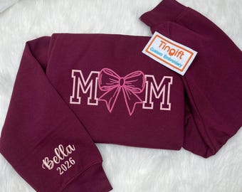 Trendy Mom Bow Embroidered Tshirt, Sweatshirt, Hoodie, Personalized Crewneck Pullover for New Mom, MAMA Sweater, Mother's Day Gift Idea