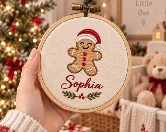 Personalized Christmas Embroidery Hoop, Gingerbread Baby Name Ornament, Custom Nursery Wall Decor, Christmas Gift for Kids