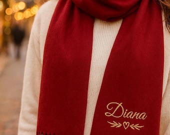 Personalized Luxury Ladies Scarf, Custom Embroidered Scarf, Christmas Scarf Gift, Gift for Mom, Gift for Grandma, Winter Soft Scarf