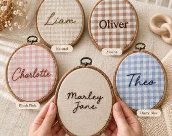 Personalized Embroidered Baby Name Hoop, Custom Birth Announcement Sign, Nursery Decor, Newborn Gift