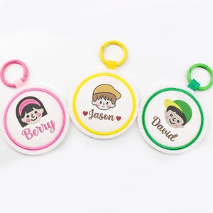 Personalized Round Name Tag for hanging on kids backpack, Backpack Tag, Bag Accessories, Custom Embroidered Name Tags, Back to school Gifts