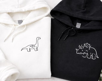 Sweat-shirt brodé dinosaure assorti, sweats à capuche, t-shirt, chemises pour couple mignon, cadeau d'anniversaire, cadeau spécial petit ami petite amie