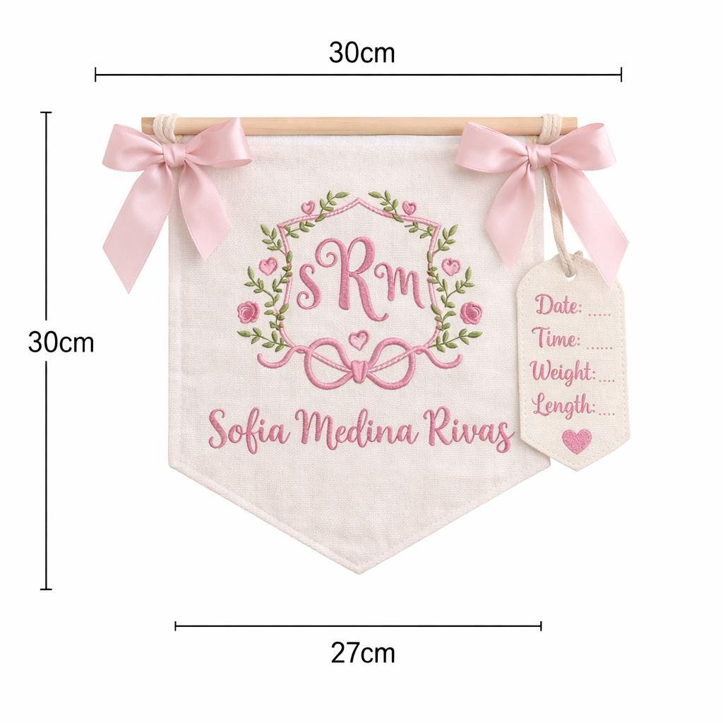 Personalized Embroidered Baby Banner, Custom Monogrammed Newborn Banner ...