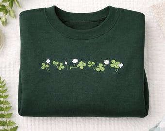 Embroidered Irish Shamrock Crewneck Sweatshirt, St. Patrick's Day Shirts, Saint Patricks Day Sweater Women