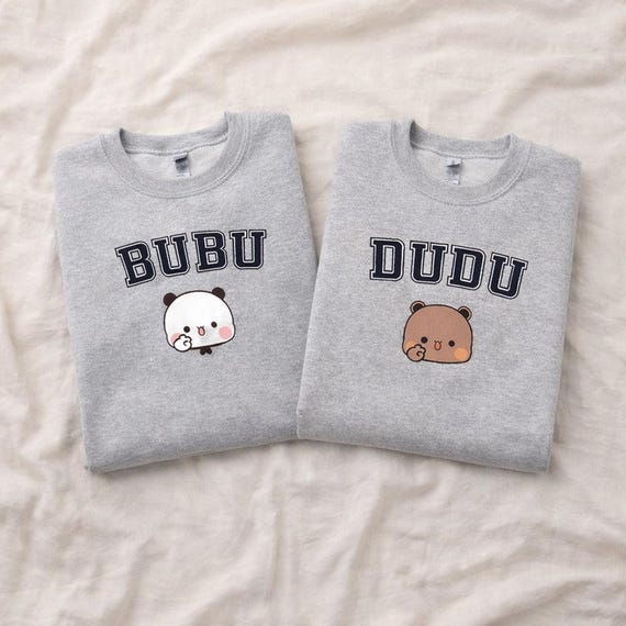 Cute Bubu Dudu Embroidered Sweatshirt, Hoodies, Loving Bears Couples Pullover, Valentine Matching Shirts, Gift for Boyfriend Girlfriend