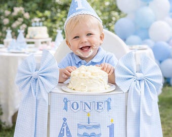 Personalized "ONE" Birthday Banner For Baby Boy, Custom Embroidered Highchair Banner, Kids Birthday Party Decor