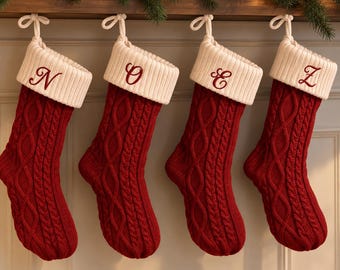 Personalized Initials Embroidered Christmas Stocking 2026, Knitted Family Stockings, Holiday Gifts, Home Xmas Decorations