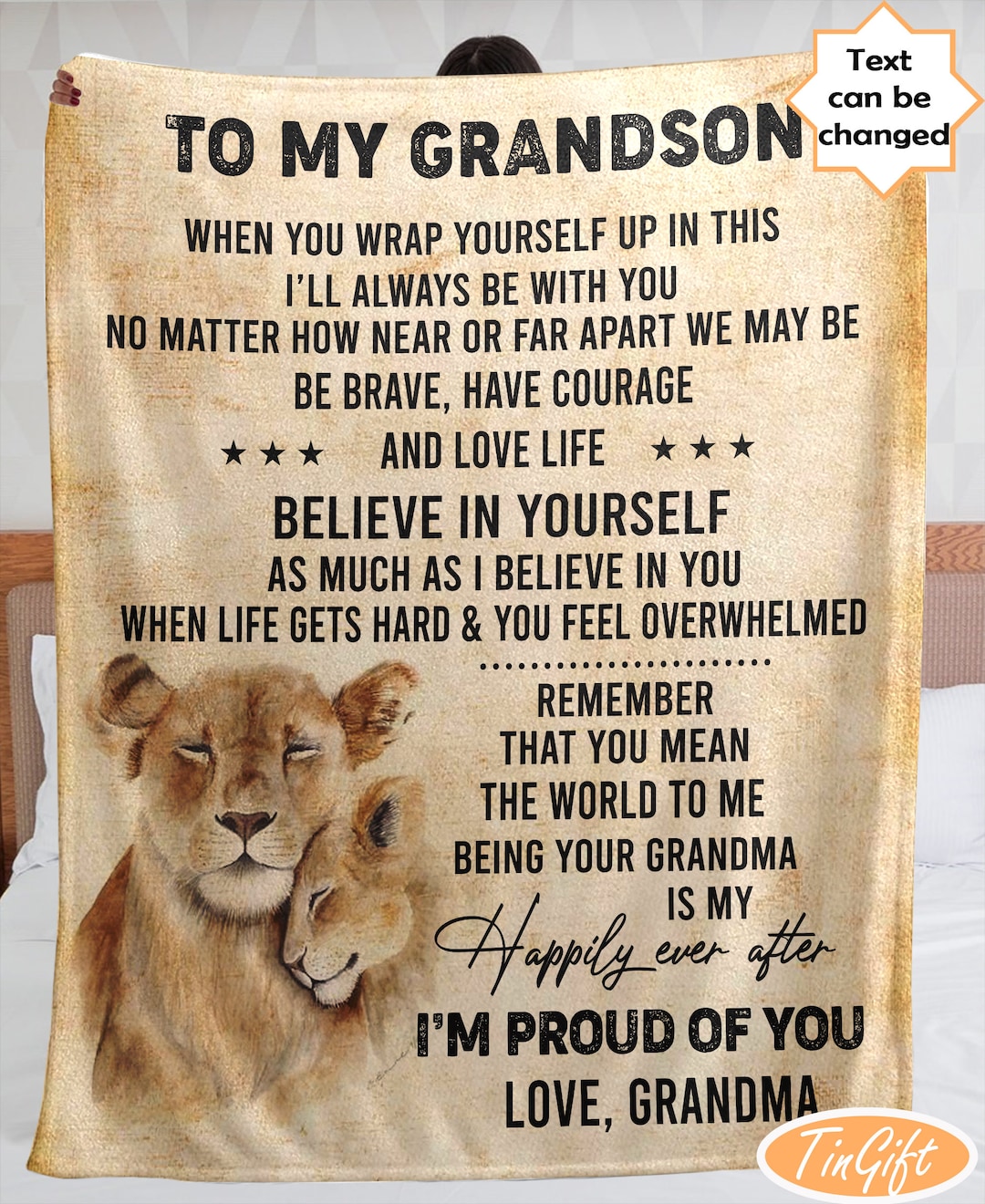 To My Grandson Blanket Gifts From Grandma Grandpa, Lion Blanket for
