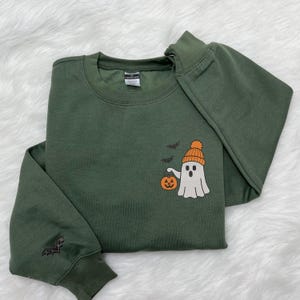 Halloween Ghost Embroidered Cotton Sweatshirt