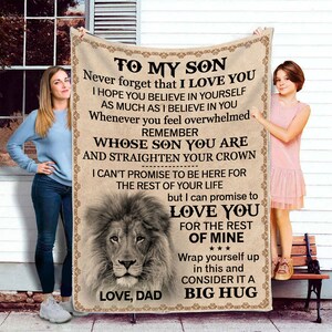 Manta para hijo, manta de león para hijo de papá, manta para hijo de papá, manta con letras para hijo, manta para cumpleaños de hijo.