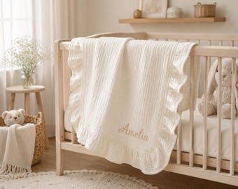 Personalized Embroidered Baby Muslin Cotton Blanket, Custom Name Blanket, Baby Shower Gift, Toddler Bedding