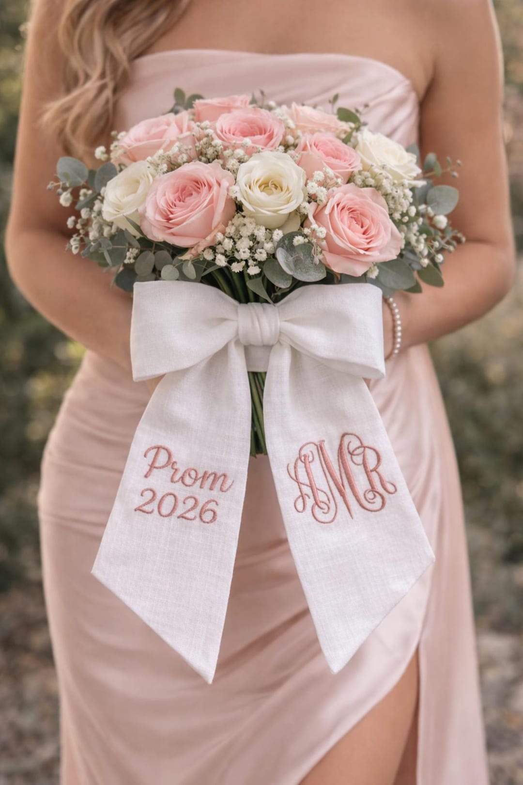 Prom Ribbon Personalized Prom Bouquet Ribbon, Custom Monogram Linen Bouquet Wrap ...