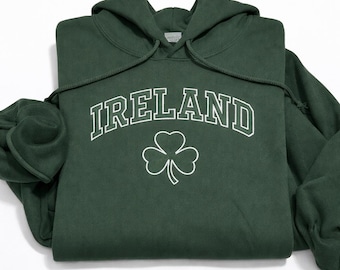 Ireland Shamrock Embroidered Hoodie, Sweatshirt, Tshirt, Clover Shirts, St. Patrick's Day Outfit, Irish Pride Varsity Hoodie