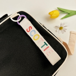 Custom Colorful Name Tag, Bag Tag, Personalized Embroidered Name Tag, Key chain, Webbing Bag Name Tag, Bag Accessory,  Custom Key Ring